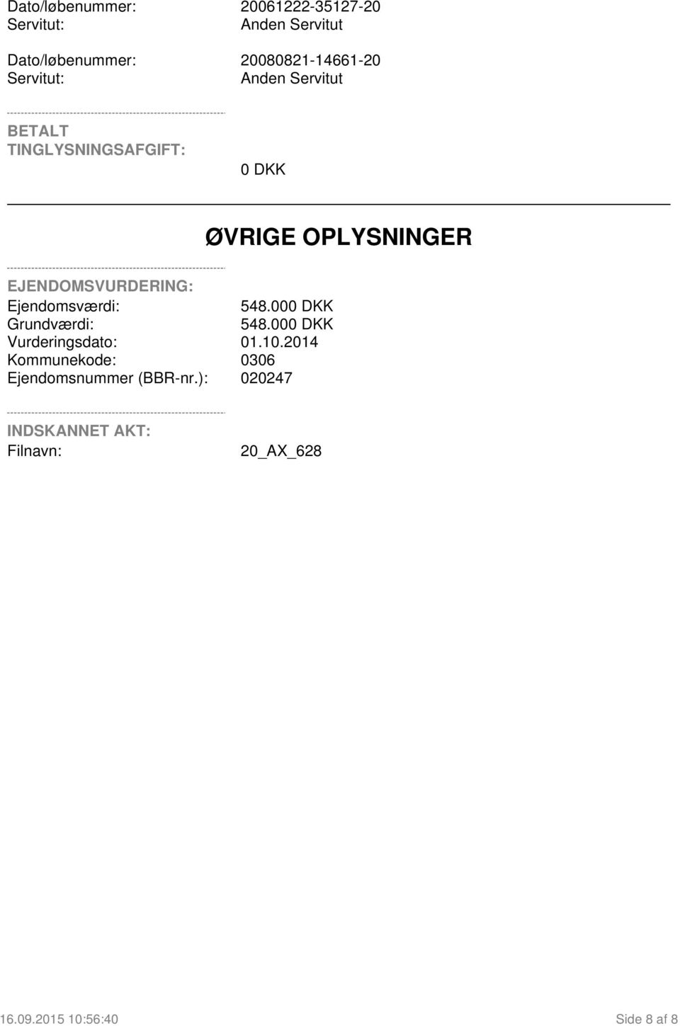 Ejendomsværdi: 548.000 DKK Grundværdi: 548.000 DKK Vurderingsdato: 01.10.