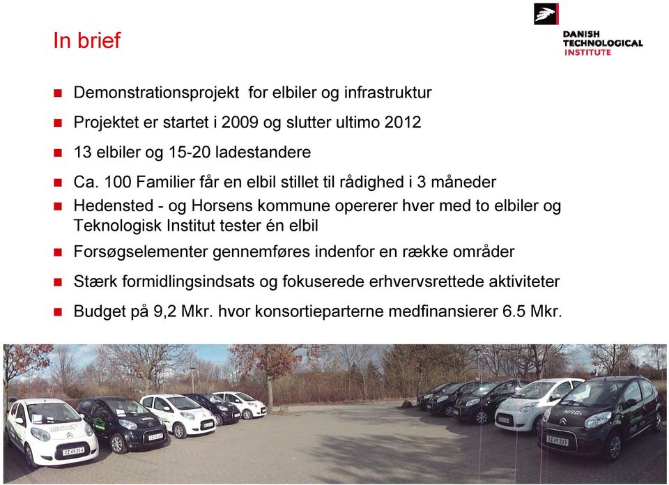 100 Familier får en elbil stillet til rådighed i 3 måneder Hedensted - og Horsens kommune opererer hver med to elbiler og