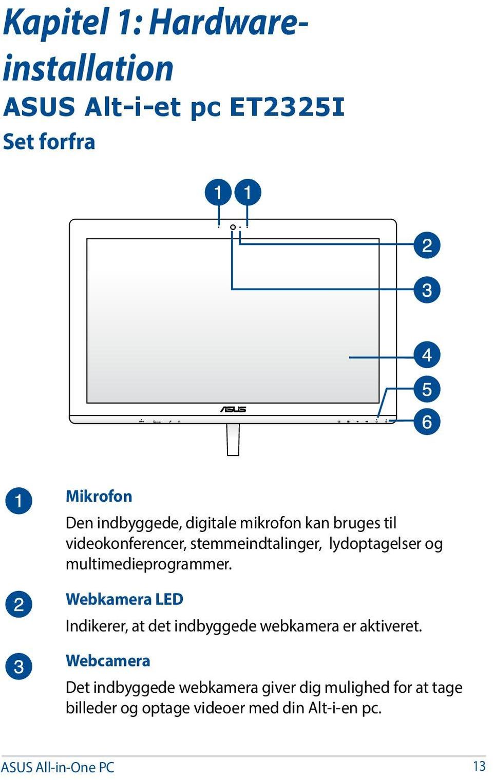 multimedieprogrammer. Webkamera LED Indikerer, at det indbyggede webkamera er aktiveret.