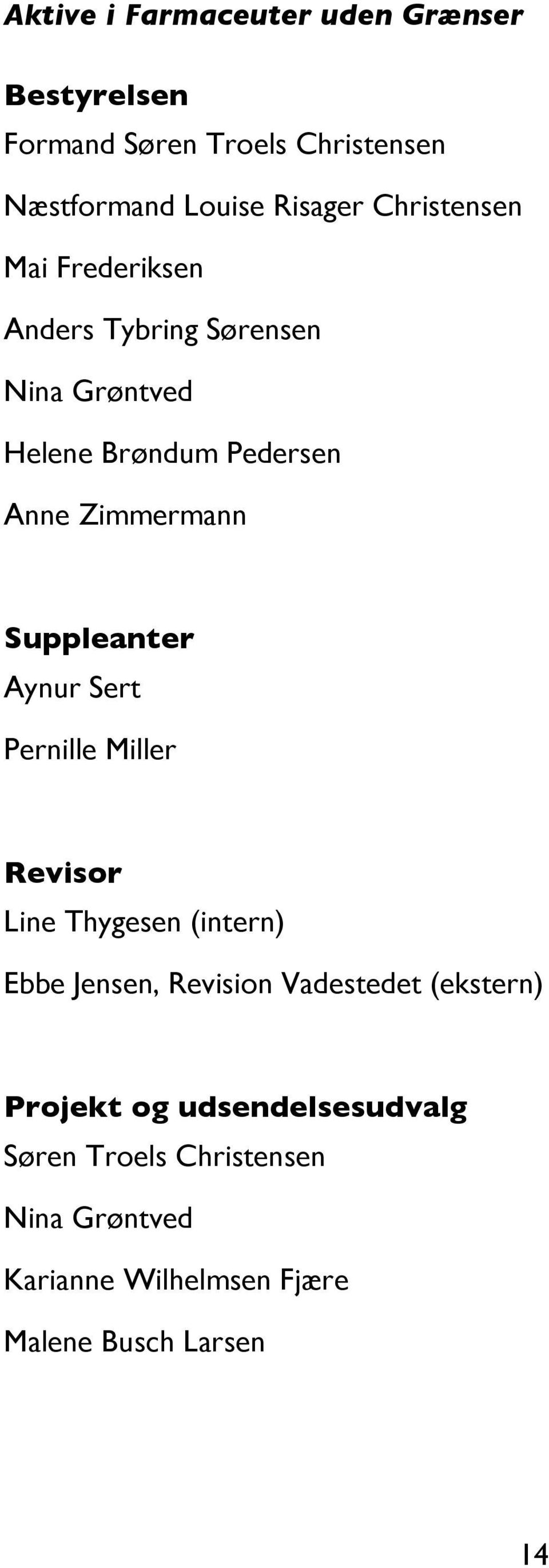 Suppleanter Aynur Sert Pernille Miller Revisor Line Thygesen (intern) Ebbe Jensen, Revision Vadestedet