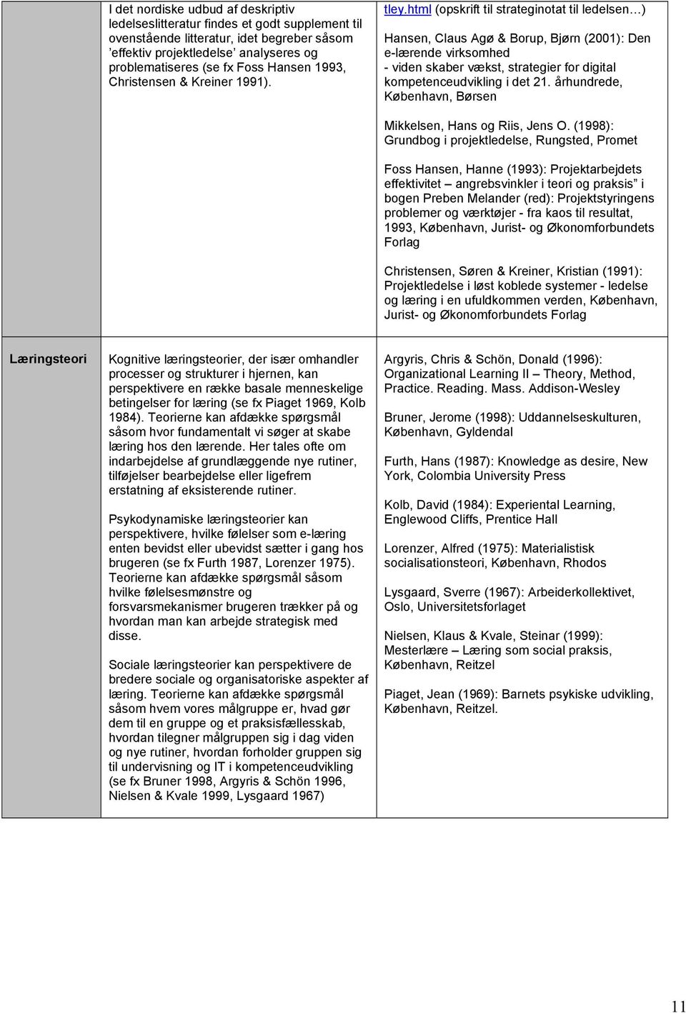 html (opskrift til strateginotat til ledelsen ) Hansen, Claus Agø & Borup, Bjørn (2001): Den e-lærende virksomhed - viden skaber vækst, strategier for digital kompetenceudvikling i det 21.