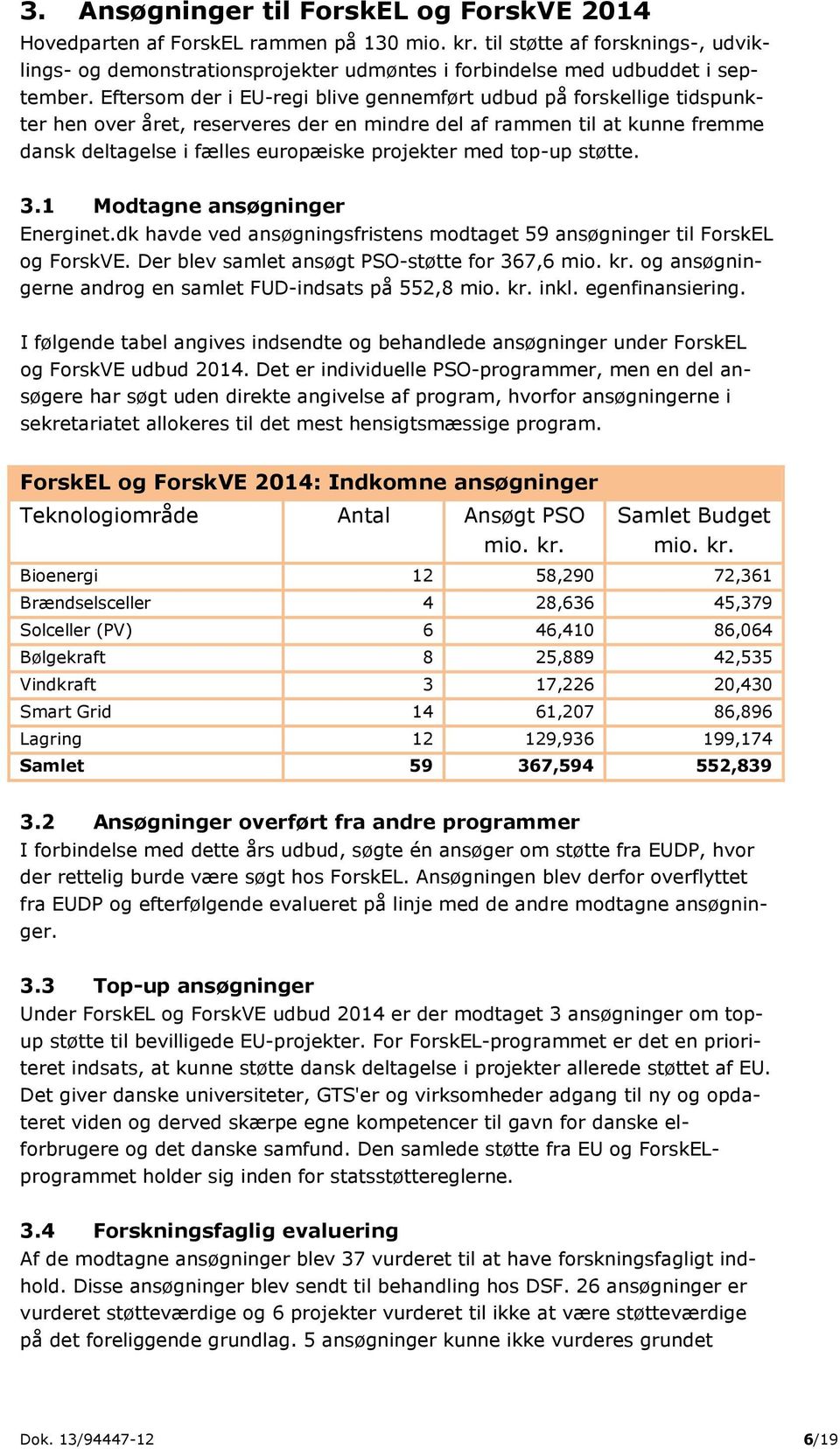 top-up støtte. 3.1 Modtagne ansøgninger Energinet.dk havde ved ansøgningsfristens modtaget 59 ansøgninger til ForskEL og ForskVE.