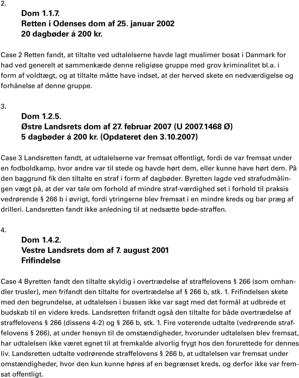 3. Dom 1.2.5. Østre Landsrets dom af 27. februar 2007 (U 2007.1468 Ø) 5 dagbøder á 200 kr. (Opdateret den 3.10.
