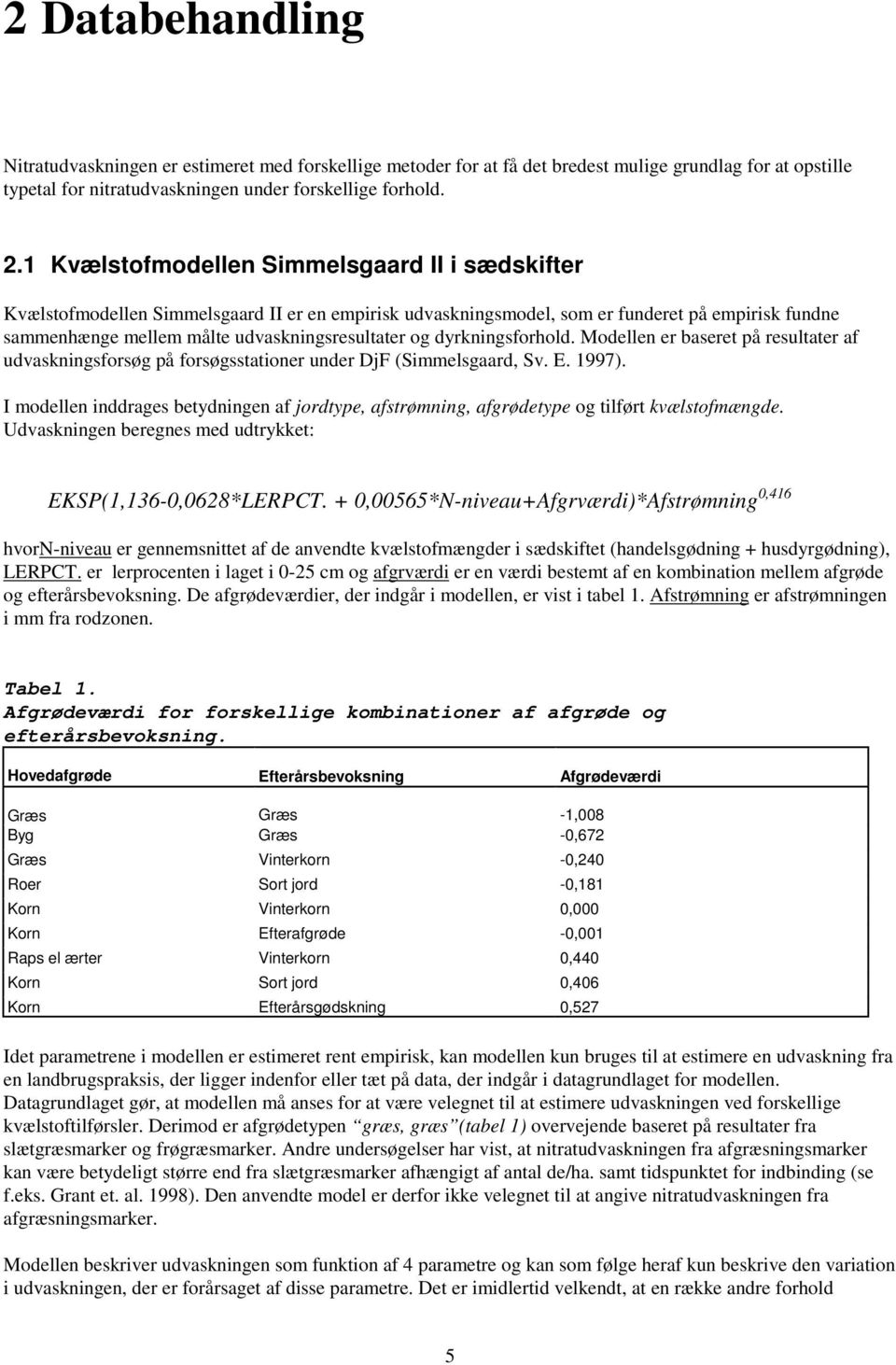 dyrkningsforhold. Modellen er baseret på resultater af udvaskningsforsøg på forsøgsstationer under DjF (Simmelsgaard, Sv. E. 1997).