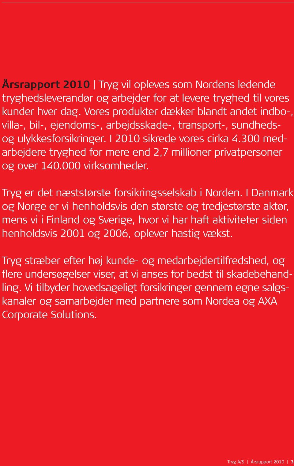 300 medarbejdere tryghed for mere end 2,7 millioner privatpersoner og over 140.000 virksomheder. Tryg er det næststørste forsikringsselskab i Norden.