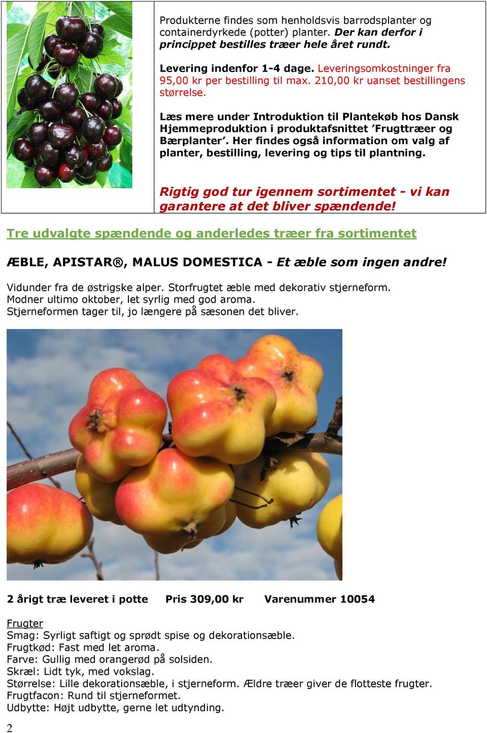 Læs mere under Introduktion til Plantekøb hos Dansk Hjemmeproduktion i produktafsnittet Frugttræer og Bærplanter.