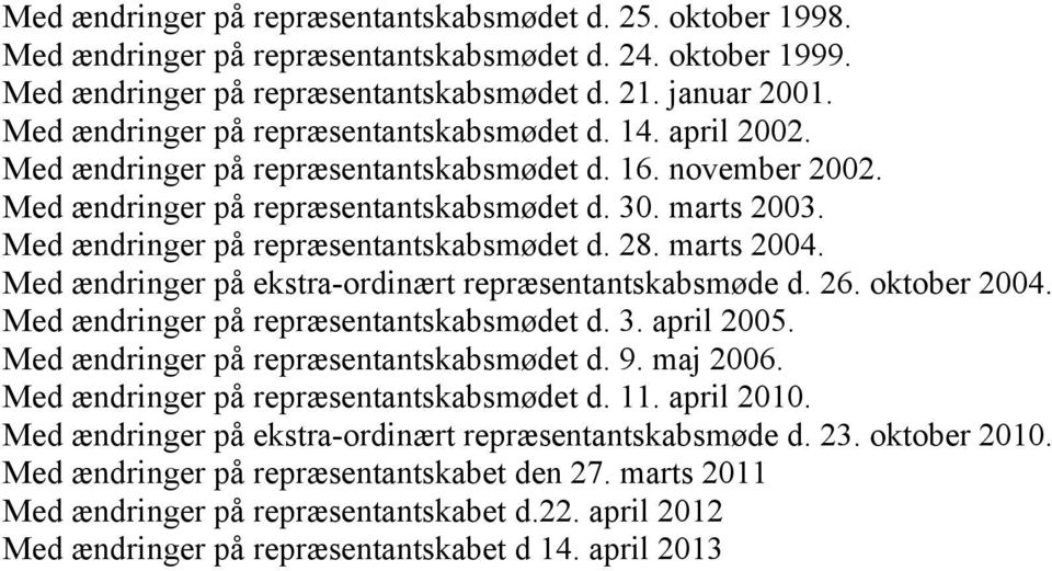 Med ændringer på repræsentantskabsmødet d. 28. marts 2004. Med ændringer på ekstra-ordinært repræsentantskabsmøde d. 26. oktober 2004. Med ændringer på repræsentantskabsmødet d. 3. april 2005.