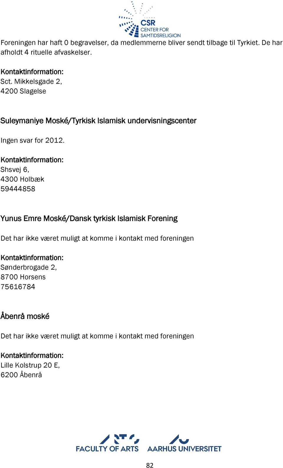 Shsvej 6, 4300 Holbæk 59444858 Yunus Emre Moské/Dansk tyrkisk Islamisk Forening Det har ikke været muligt at komme i kontakt med