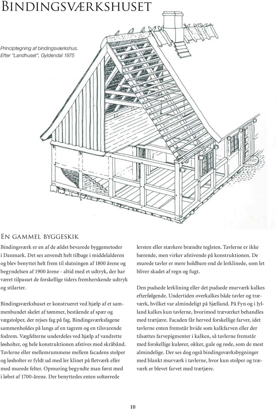 fremherskende udtryk og stilarter. Bindingsværkshuset er konstrueret ved hjælp af et sammenbundet skelet af tømmer, bestående af spær og vægstolper, der rejses fag på fag.