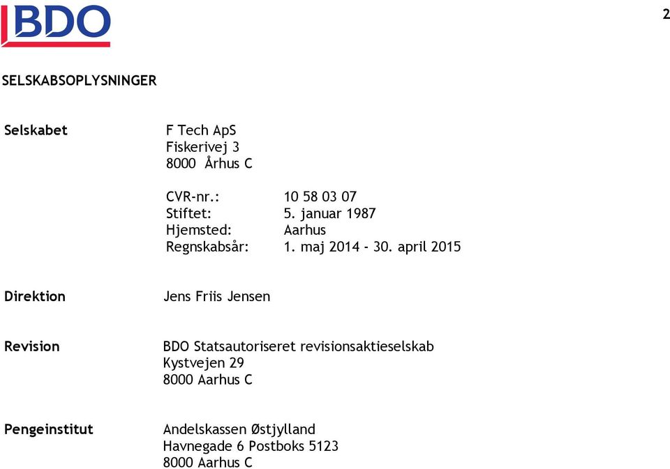 april 2015 R Direktion Jens Friis Jensen Revision BDO Statsautoriseret