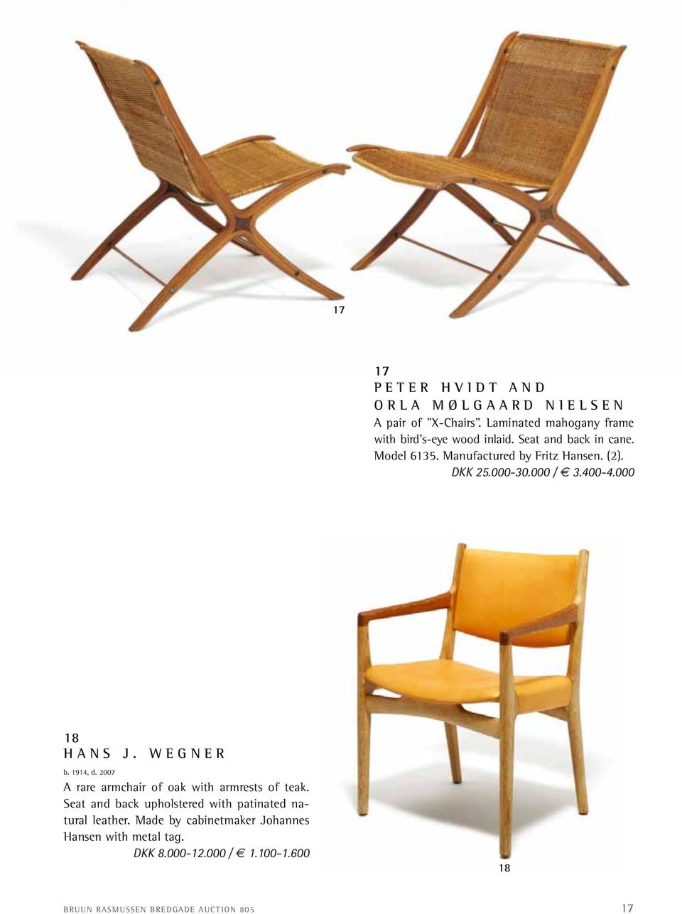 1914, d. 2007 A rare armchair of oak with armrests of teak. Seat and back upholstered with patinated natural leather.