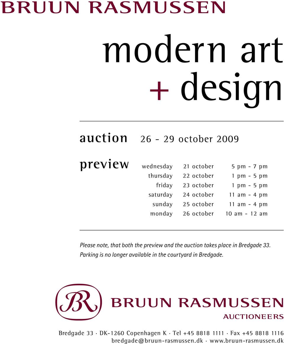 note, that both the preview and the auction takes place in Bredgade 33.