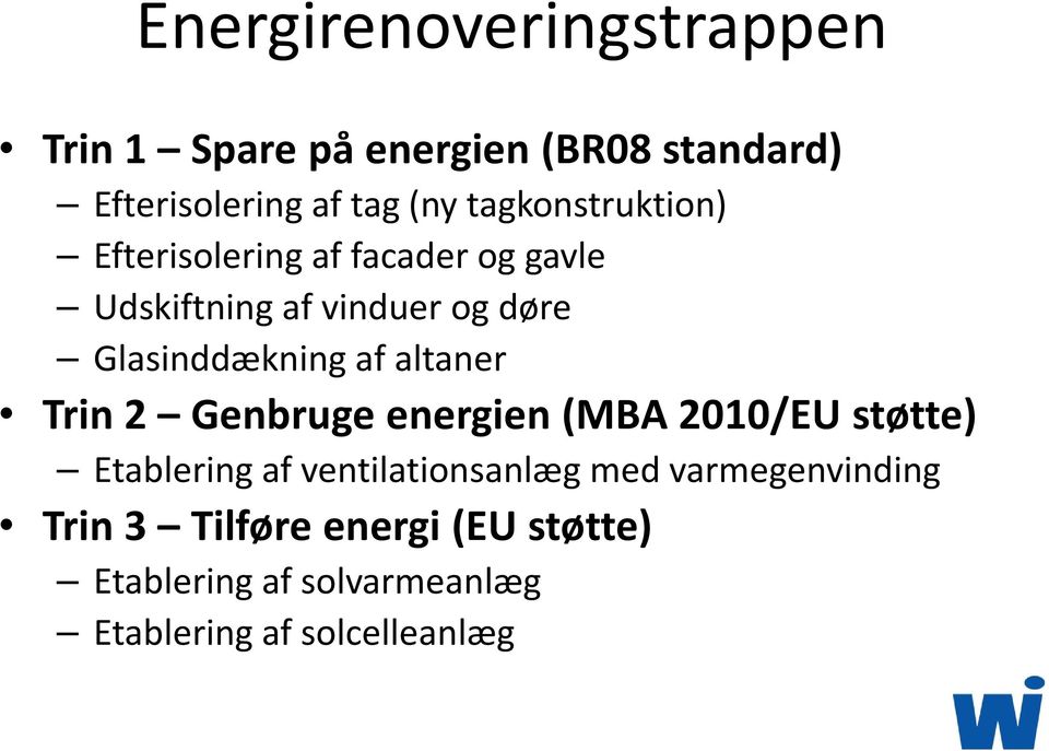 Glasinddækning af altaner Trin 2 Genbruge energien (MBA 2010/EU støtte) Etablering af