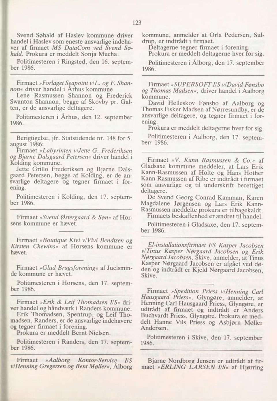 1986 Anmeldelser, bekendtgjort i Statstidende i september måned Nr. 9 - PDF  Free Download