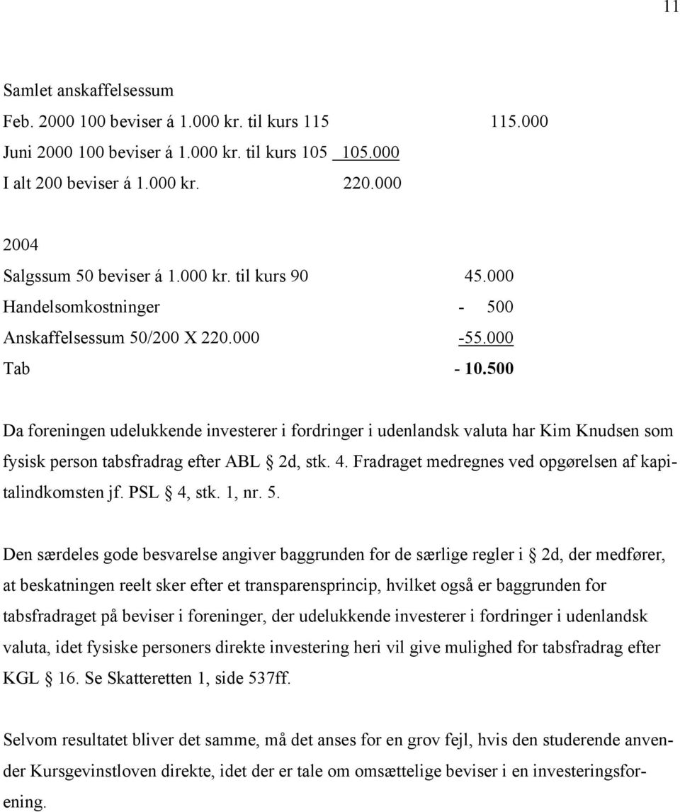 500 Da foreningen udelukkende investerer i fordringer i udenlandsk valuta har Kim Knudsen som fysisk person tabsfradrag efter ABL 2d, stk. 4.