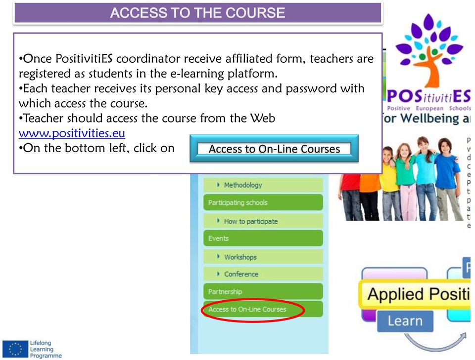 Each teacher receives its personal key access and password with which access the course.