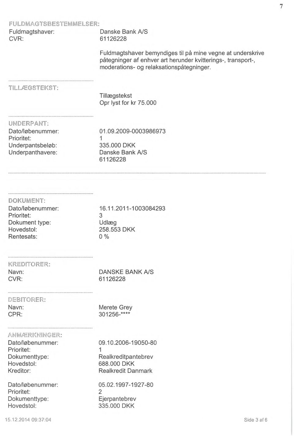 000 DKK Danske Bank A/S 61126228 DOKMENT: Dato/løbenummer: Prioritet: Dokument type: Hovedstol: Rentesats: 16.11.2011-1003084293 3 Udlæg 258.