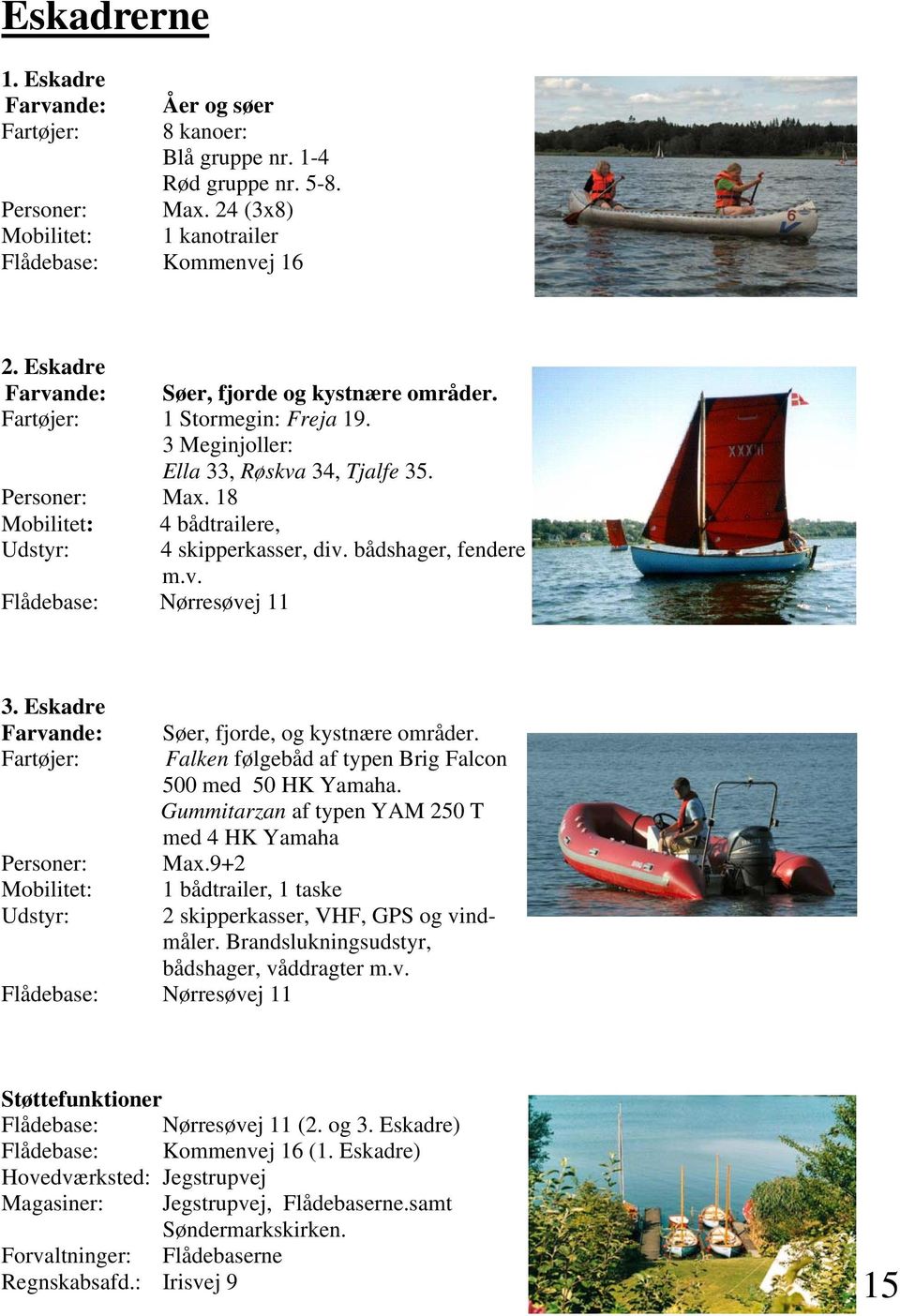 18 Mobilitet: 4 bådtrailere, Udstyr: 4 skipperkasser, div. bådshager, fendere m.v. Flådebase: Nørresøvej 11 3. Eskadre Farvande: Søer, fjorde, og kystnære områder.