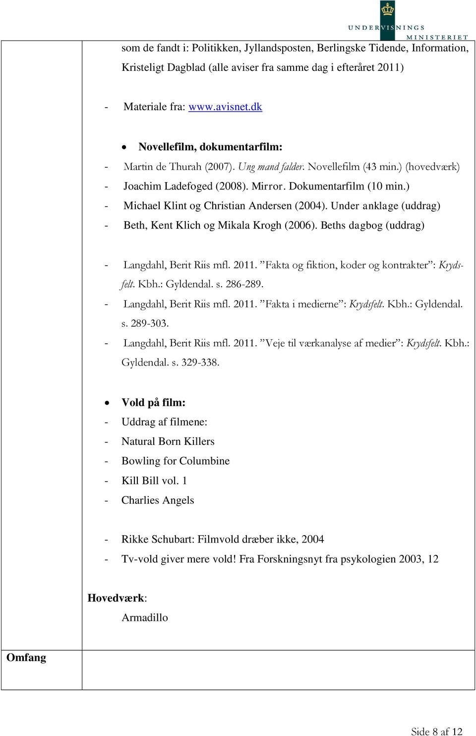 ) - Michael Klint og Christian Andersen (2004). Under anklage (uddrag) - Beth, Kent Klich og Mikala Krogh (2006). Beths dagbog (uddrag) - Langdahl, Berit Riis mfl. 2011.