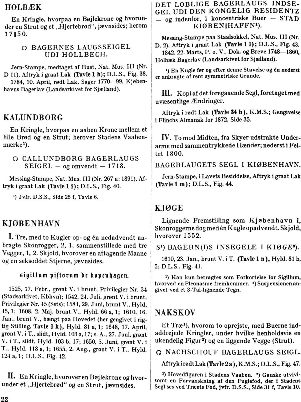 KALUNDBGRG En Kringle, hvorpaa en aaben Krone mellem et lille Brød og en Strut; herover Stadens Vaabenmærkel). CD CALLUNDBORG BAGERLAUGS SEIGEL - og omvendt - 1718. Messing-Stampe, Nat. Mus. III (Nr.