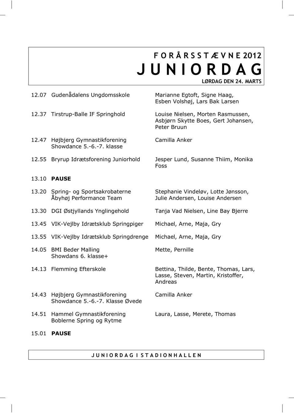 55 Bryrup Idrætsforening Juniorhold Jesper Lund, Susanne Thiim, Monika Foss 13.10 PAUSE 13.