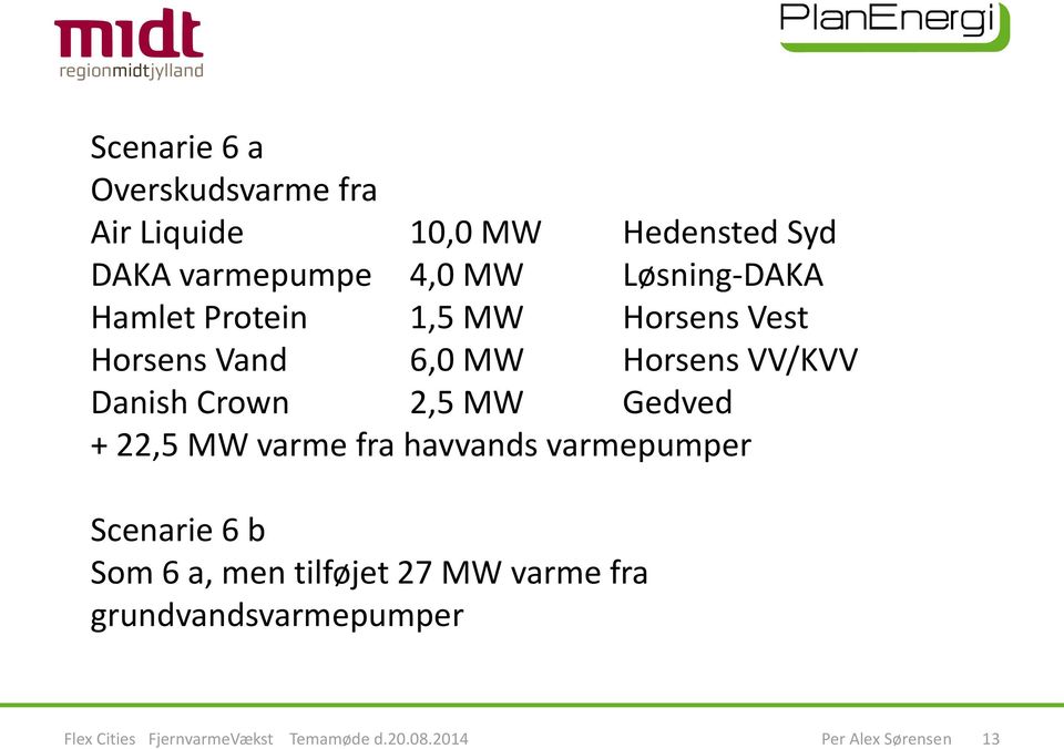 2,5 MW Gedved + 22,5 MW varme fra havvands varmepumper Scenarie 6 b Som 6 a, men tilføjet 27 MW