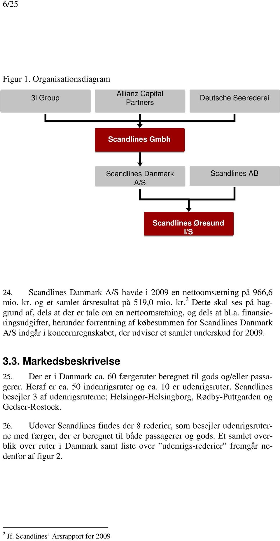 a. finansieringsudgifter, herunder forrentning af købesummen for Scandlines Danmark A/S indgår i koncernregnskabet, der udviser et samlet underskud for 2009. 3.3. Markedsbeskrivelse 25.