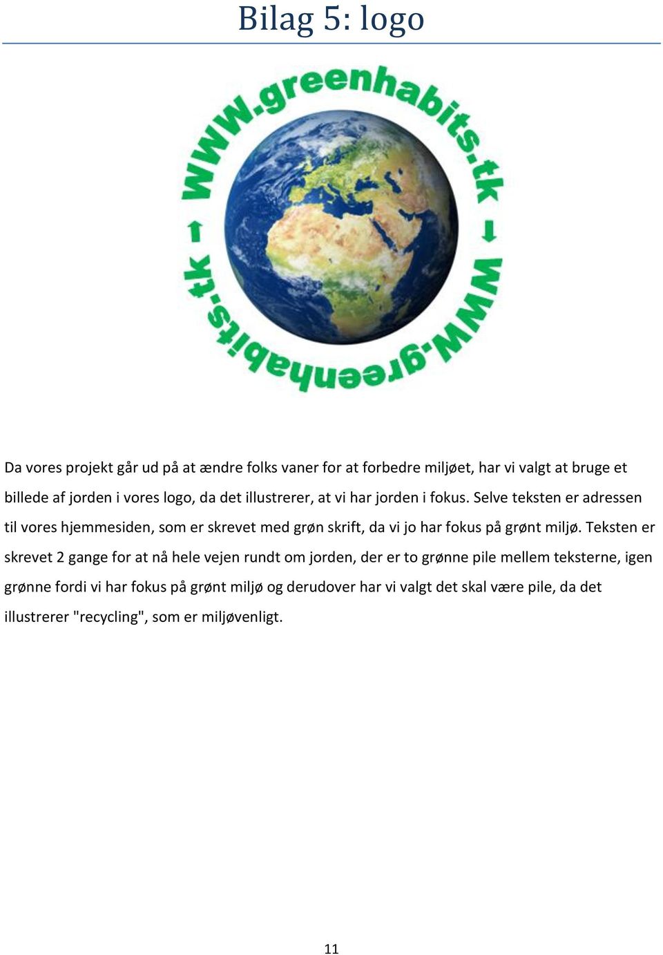 Selve teksten er adressen til vores hjemmesiden, som er skrevet med grøn skrift, da vi jo har fokus på grønt miljø.