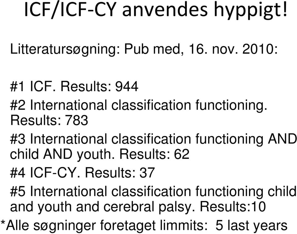 Results: 783 #3 International classification functioning AND child AND youth.