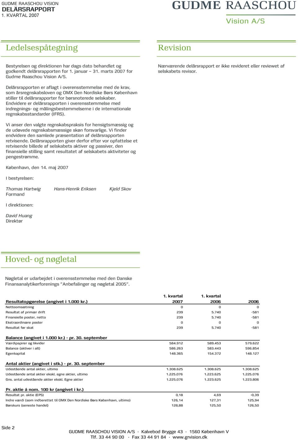 Delårsrapporten er aflagt i overensstemmelse med de krav, som årsregnskabsloven og OMX Den Nordiske Børs København stiller til delårsrapporter for børsnoterede selskaber.