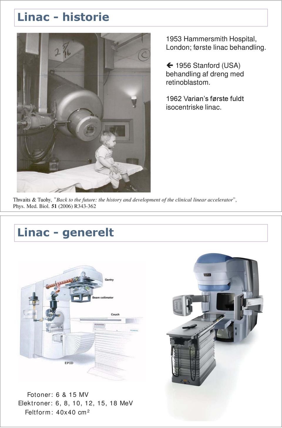 Thwaits & Tuohy, Back to the future: the history and development of the clinical linear accelerator,