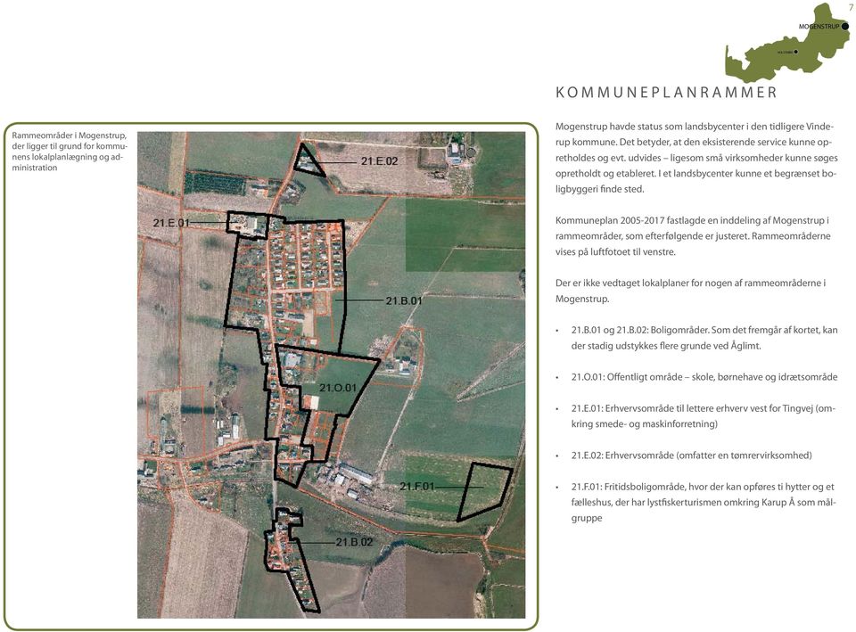 I et landsbycenter kunne et begrænset boligbyggeri finde sted. Kommuneplan 2005-2017 fastlagde en inddeling af Mogenstrup i rammeområder, som efterfølgende er justeret.