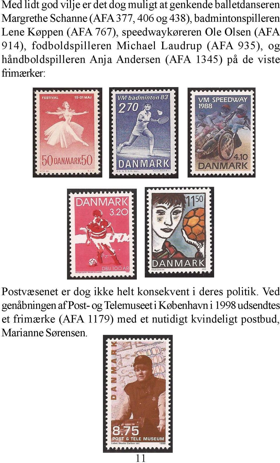 Anja Andersen (AFA 1345) på de viste frimærker: Postvæsenet er dog ikke helt konsekvent i deres politik.