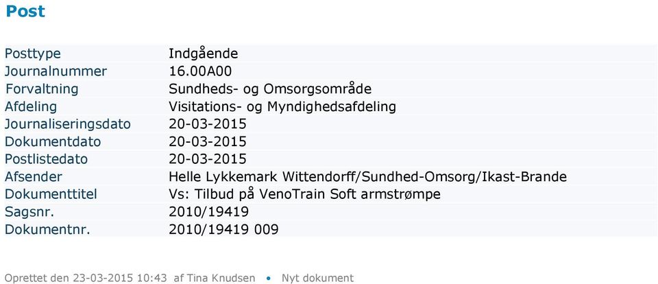 Myndighedsafdeling Dokumentdato 20-03-2015 Helle Lykkemark