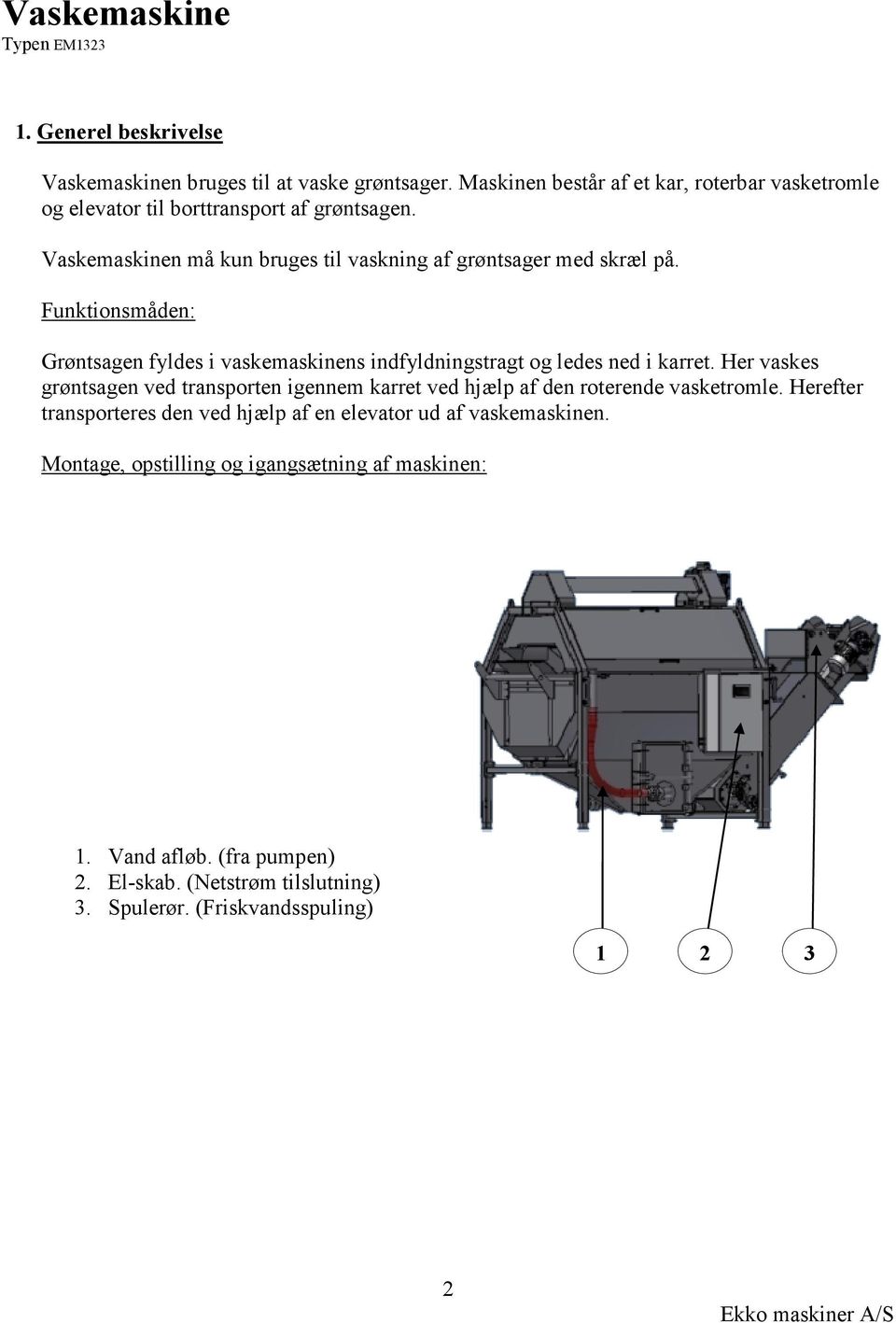 Vaskemaskine. EKKO maskiner A/S. Beskrivelse for typen: EM 1323 Vasker -  PDF Gratis download