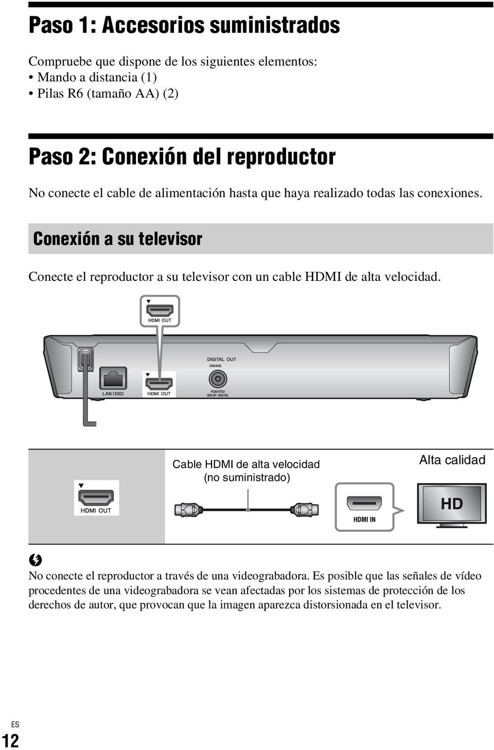 Conexión a su televisor Conecte el reproductor a su televisor con un cable HDMI de alta velocidad.