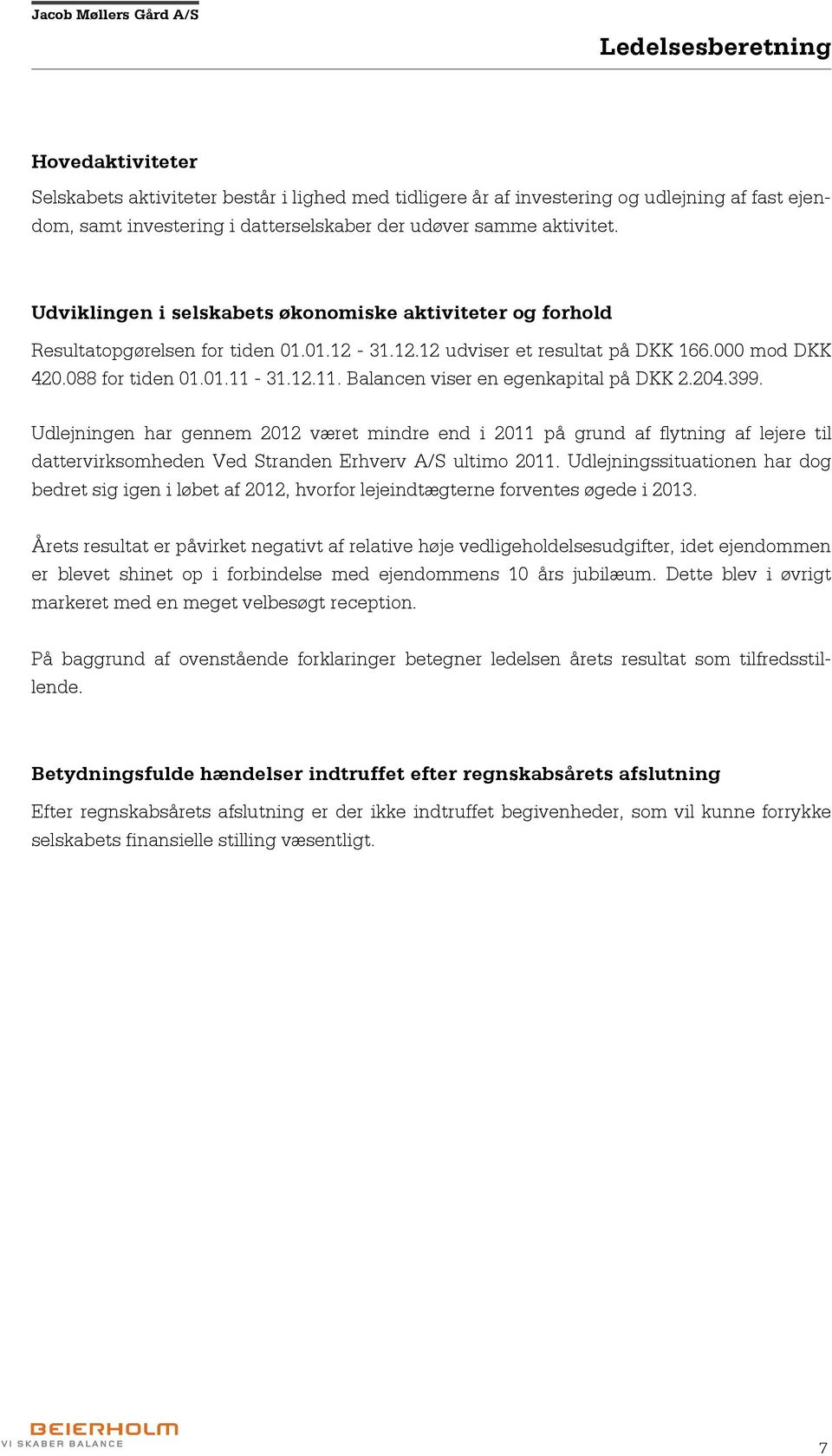 31.12.11. Balancen viser en egenkapital på DKK 2.204.399.