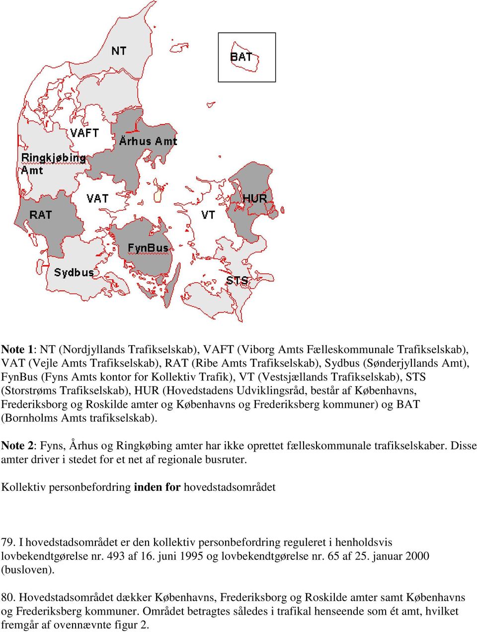 Københavns og Frederiksberg kommuner) og BAT (Bornholms Amts trafikselskab). Note 2: Fyns, Århus og Ringkøbing amter har ikke oprettet fælleskommunale trafikselskaber.