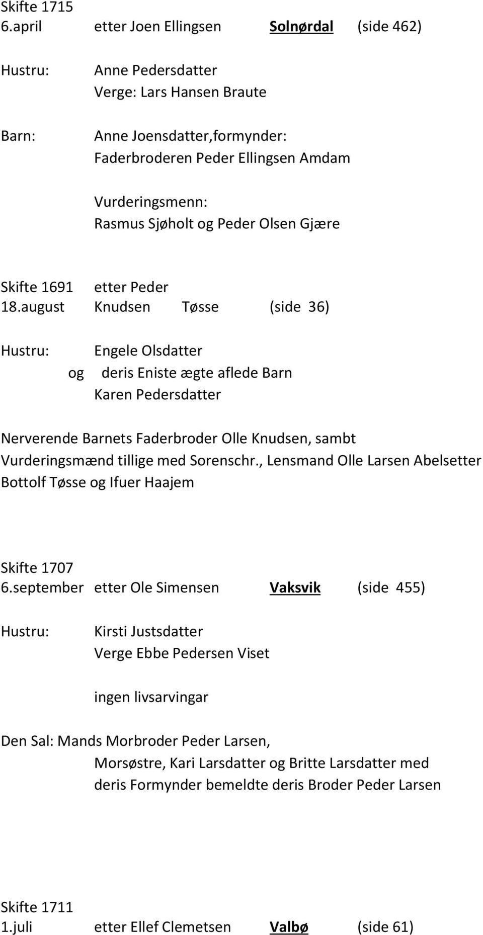 Olsen Gjære Skifte 1691 18.
