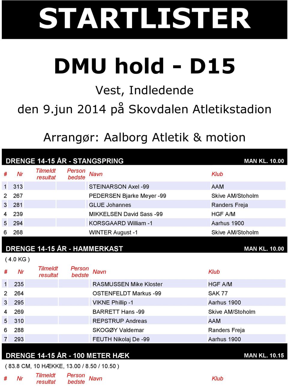 268 WINTER August -1 Skive AM/Stoholm DRENGE 14-15 ÅR - HAMMERKAST MAN KL. 10.00 ( 4.