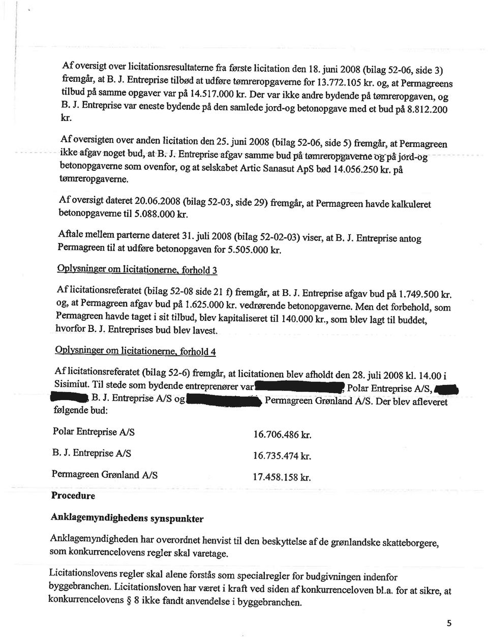 812.200 kr. Af oversigten over anden licitation den 25. juni 2008 (bilag 52-06, side 5) fremgår, at Pennagreen ikke afgav noget bud, at B. J.