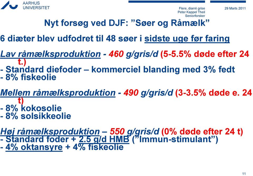 ) - Standard diefoder kommerciel blanding med 3% fedt - 8% fiskeolie Mellem råmælksproduktion - 490 g/gris/d (3-3.