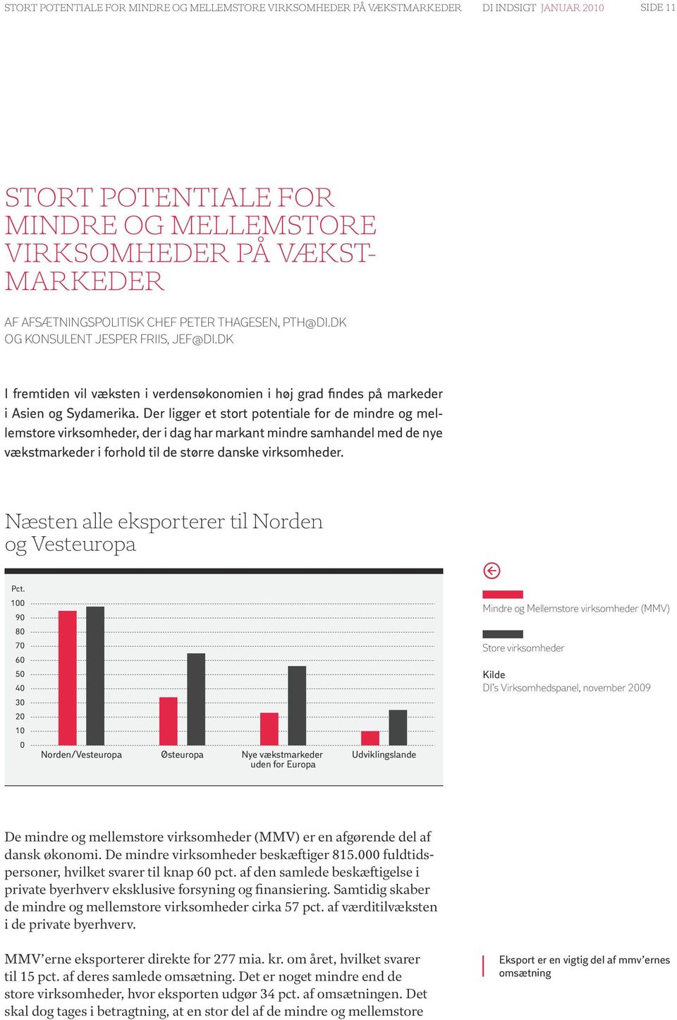 Der ligger et stort potentiale for de mindre og mellemstore virksomheder, der i dag har markant mindre samhandel med de nye vækstmarkeder i forhold til de større danske virksomheder.