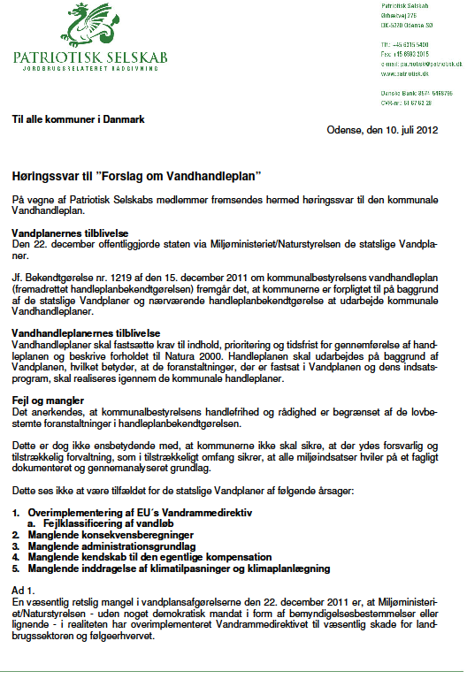 Bilag X: Høringssvar til Frederiksberg Kommunes udkast til vandhandleplan for