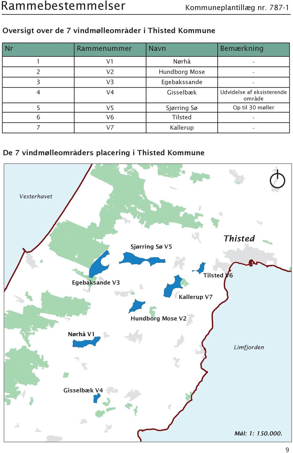 eksisterende område 5 V5 Sjørring Sø Op til 30 møller 6 V6 Tilsted - 7 V7 Kallerup - De 7 vindmølleområders