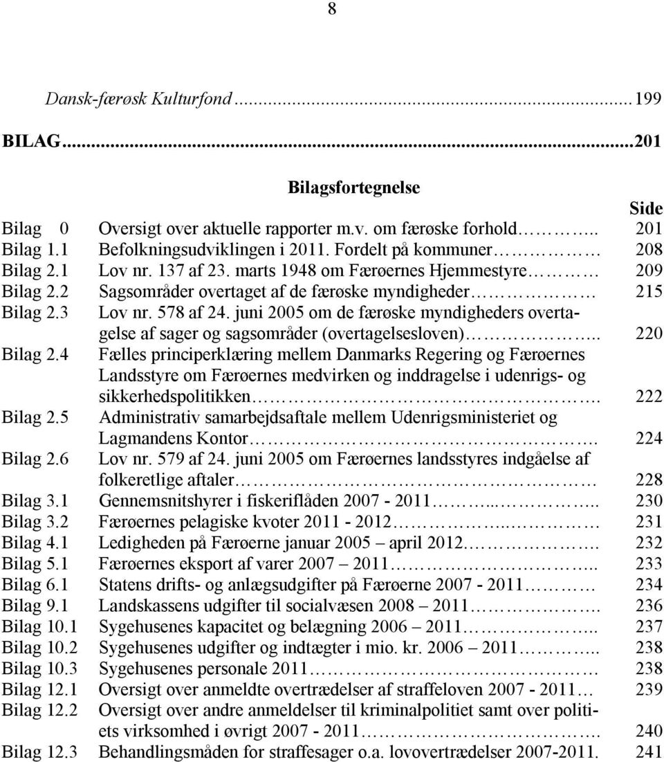 juni 2005 om de færøske myndigheders overtagelse af sager og sagsområder (overtagelsesloven).. 220 Bilag 2.