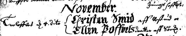 Kirkebøger, kirkebogsuddrag vedrørende: Christen Pedersen Smid og Ellen Pouelsdatter (1) Kirkebøger for Magleby sogn: 1682, 4.okt. trol.