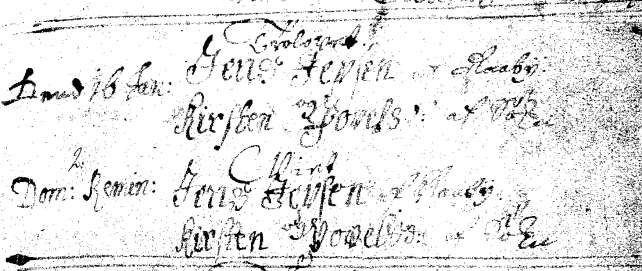 Kirkebogsuddrag vedrørende: Jens Jepsen og Kirsten Pouelsdatter (1) Kirkebøger for Magly sogn: 1695 trolovet Jens
