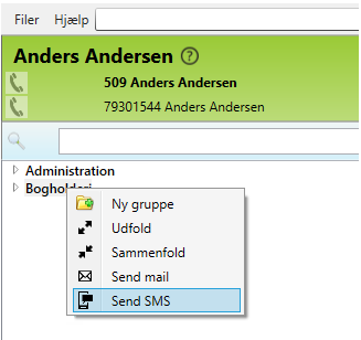 SMS og mail Send SMS Du kan let sende en SMS ved at klikke på Du kan