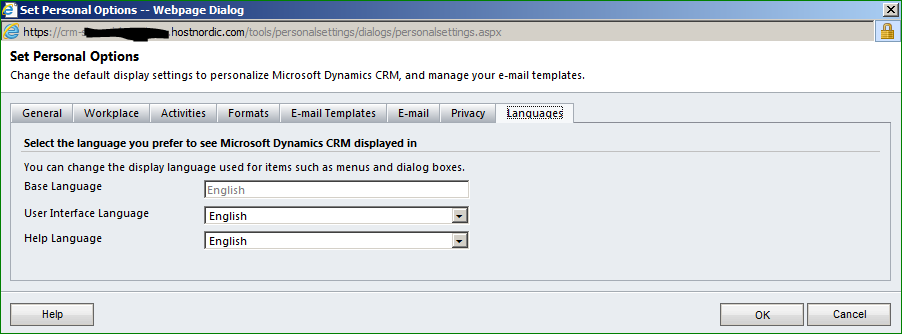 Hvis du vil ændre den browser baserede CRM til dansk, skal du gøre følgende.